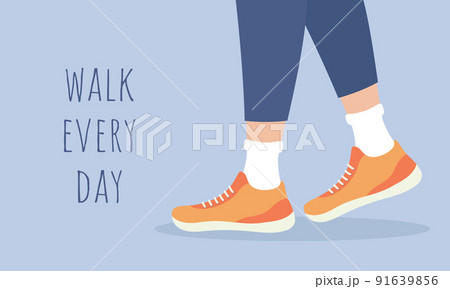 Walk every day. Healthy lifestyle concept. Person walking in sneakers for health. Daily activity. Flat vector illustration 91639856