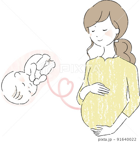 妊婦さんと赤ちゃん へその緒　幸せ 91640022