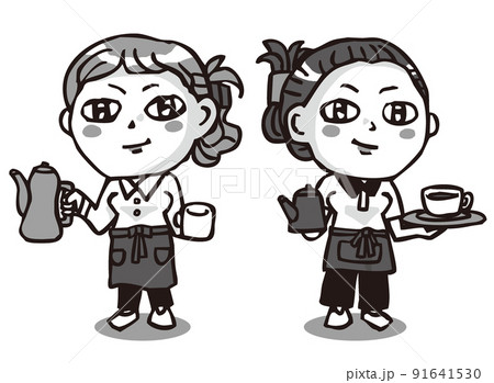 バリスタの女の子二人・モノクロ バリスタの女の子二人・モノクロ 91641530