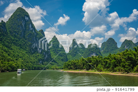 Tourist boat sailing on a Li River in China 91641799
