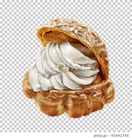 Plenty of cream! Fluffy cream puff illustration 91642348