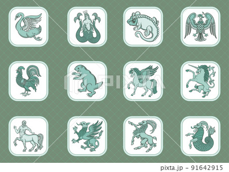 Heraldic mythical animals and creatures.  91642915