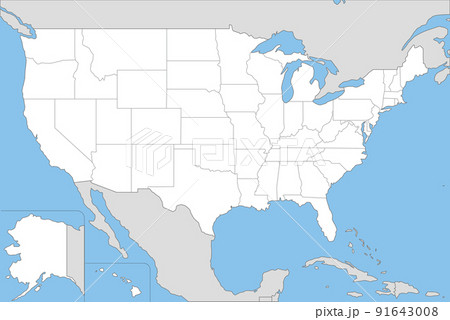 アメリカ合衆国の地図 全50州の白地図のイラスト素材