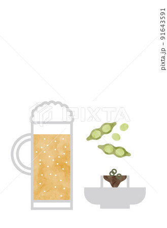 ビールとおつまみの水彩風イラスト 91643591