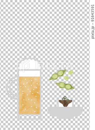 啤酒和小吃的水彩插圖 91643591