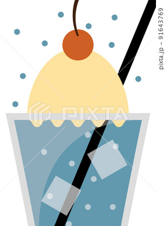 クリームソーダのアップイラスト　夏のレトロドリンク（縦） 91643769
