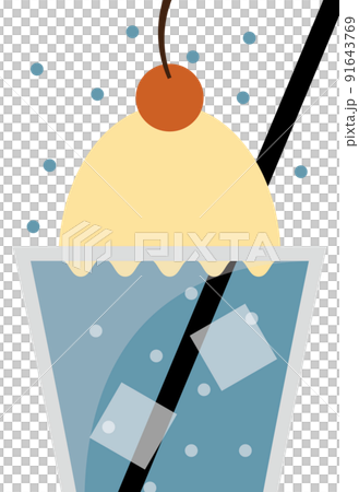 クリームソーダのアップイラスト　夏のレトロドリンク（縦） 91643769