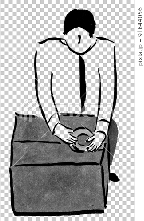 將材料放入紙板中的高個子商人（墨水中的手繪人物插圖） 91644056