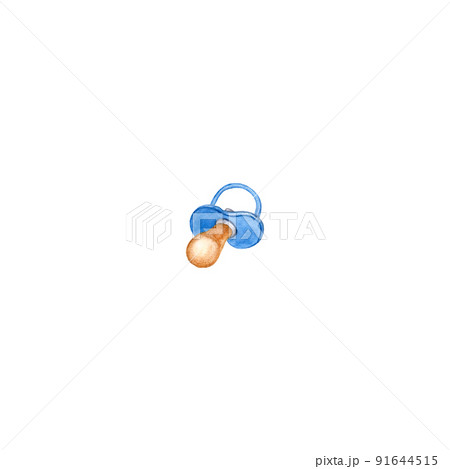 Blue baby pacifier for boy. Art watercolor illustration isolated on white background. For printing postcards, invitations, newborn products Blue baby pacifier for boy. Art watercolor illustration isolated on white background. For printing postcards, invitations, newborn products 91644515