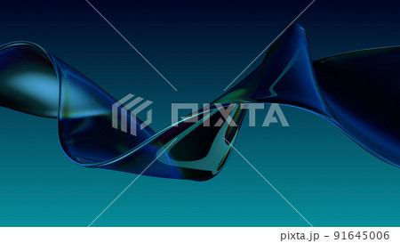 Transparent glossy glass ribbon. Curved wave in motion.  91645006