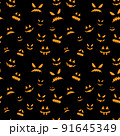scary face pattern. halloween background. Seamless pattern with cartoon scary ghost faces on black background. 91645349