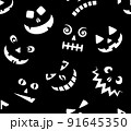 scary face pattern. halloween background. Seamless pattern with cartoon scary ghost faces on black background. 91645350