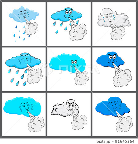 Cloud blowing wind set. Cartoon character. Vector illustration. 91645364