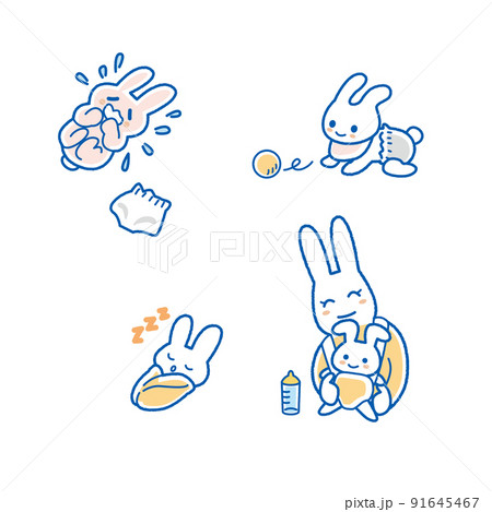 赤ちゃんとお母さんのポーズイラスト　うさぎ 91645467