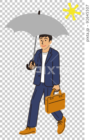 一個拿著陽傘以酷商務風格通勤上班的商人 91645507