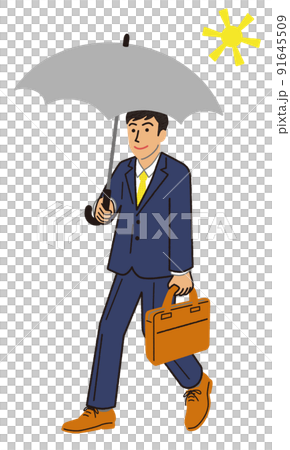 一個穿著西裝，打著陽傘通勤的商人 91645509