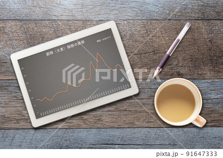 穀物（大麦）価格の推移（ペン）オオムギ、食物、原料、ビール 91647333