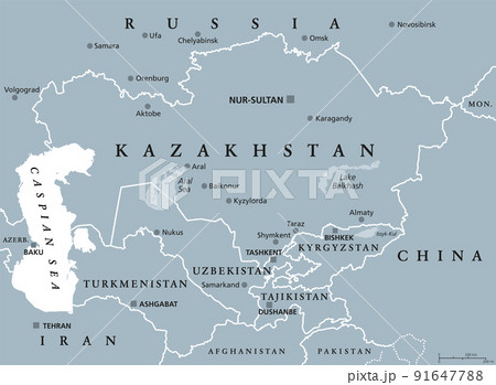 Central Asia, gray political map. Subregion of Asia, consisting of former Soviet republics, stretching from the Caspian Sea to China and Mongolia, and from south of Russia to Afghanistan and Iran. Central Asia, gray political map. Subregion of Asia, consisting of former Soviet republics, stretching from the Caspian Sea to China and Mongolia, and from south of Russia to Afghanistan and Iran. 91647788