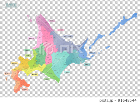 Watercolor-style map Hokkaido by region 91648544