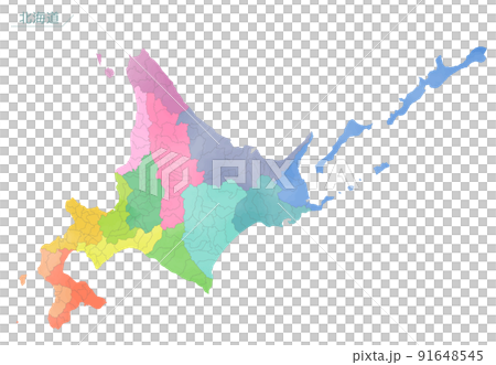 Watercolor-style map Hokkaido by region 91648545
