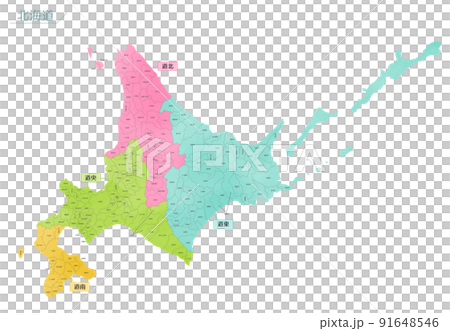 Watercolor-style map Hokkaido by region Watercolor-style map Hokkaido by region 91648546