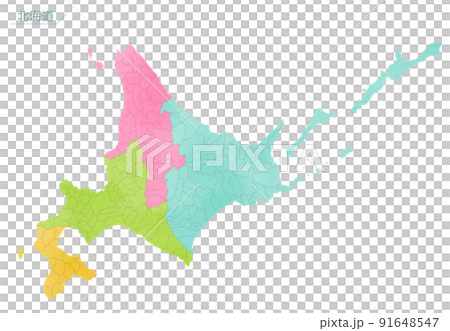 水彩風の地図　北海道　地域別 91648547