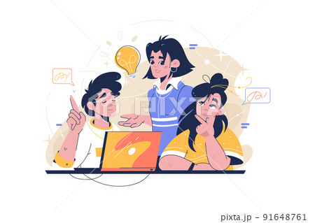 Group of people discuss idea vector illustration. Creative team talk  91648761