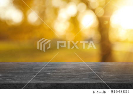 Empty stone surface against blurred background. Bokeh effect 91648835