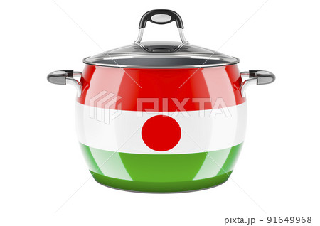 Niger national cuisine concept. Niger flag painted on the stainless steel stock pot. 3D rendering 91649968
