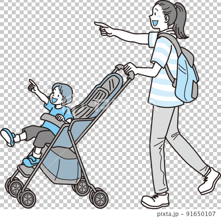 推著嬰兒車出門_黃色_夏裝_媽媽推著嬰兒車 91650107
