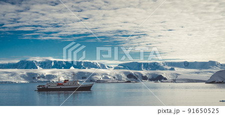 Tourist ship in Antarctica. Port Lockroy Tourist ship in Antarctica. Port Lockroy 91650525