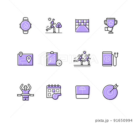Run a marathon - modern line design style icons set Run a marathon - modern line design style icons set 91650994