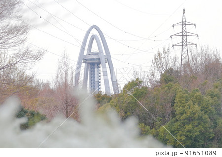 春の桜の咲く時期のツインタワー（ツインアーチ138　愛知県 一宮） 91651089