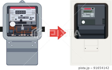 イラスト素材　電力メーターをスマートメーターに交換　ベクター 91654142