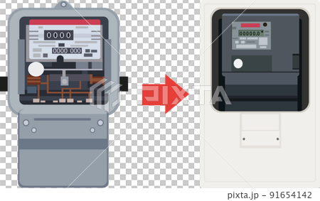 イラスト素材　電力メーターをスマートメーターに交換　ベクター 91654142