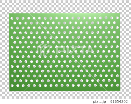 Perforated rectangular panel. Dot pattern. Background transparent 3DCG. Greenish. 91654202