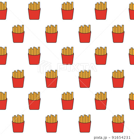 Fast food french fries seamless pattern, potato meal in paper box 91654231