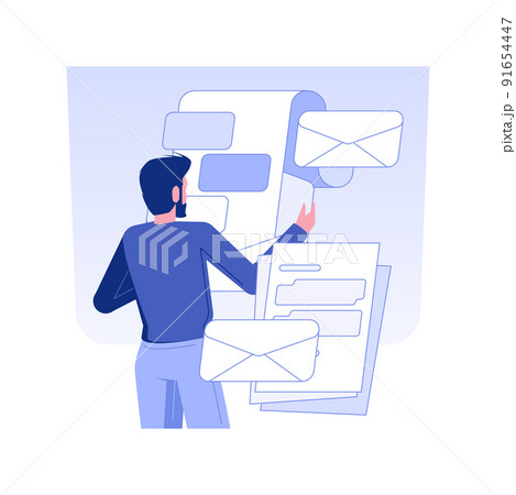 Business letters isolated concept vector illustration. Businessman reading letters from partners, legal company documentation, corporate paperwork and correspondence vector concept. 91654447
