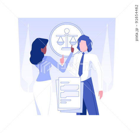 Prosecution of cases in courts isolated concept vector illustration. Companys lawyer argues with prosecutor in the courtroom, corporate business structure, company departments vector concept. 91654462