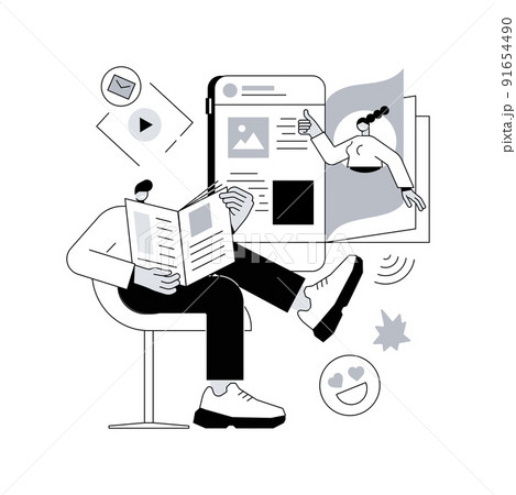 Magazine abstract concept vector illustration. Periodical publication, latest news, electronic publishing, online magazine, mail distribution, newsstand and bookstore, review abstract metaphor. Magazine abstract concept vector illustration. Periodical publication, latest news, electronic publishing, online magazine, mail distribution, newsstand and bookstore, review abstract metaphor. 91654490