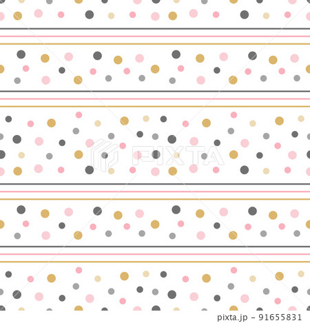 Abstract seamless pattern with lines and dots. Cute print with gold, pink and gray colour. Suitable for textiles, wrapping paper, princess party and various designs. Vector background Abstract seamless pattern with lines and dots. Cute print with gold, pink and gray colour. Suitable for textiles, wrapping paper, princess party and various designs. Vector background 91655831