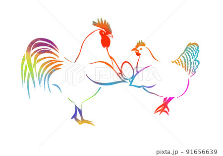 A colorful rooster and a hen are holding an egg. Vector illustration A colorful rooster and a hen are holding an egg. Vector illustration 91656639