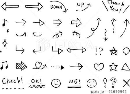 ゆるい手描きの矢印と記号のセット ゆるい手描きの矢印と記号のセット 91656942