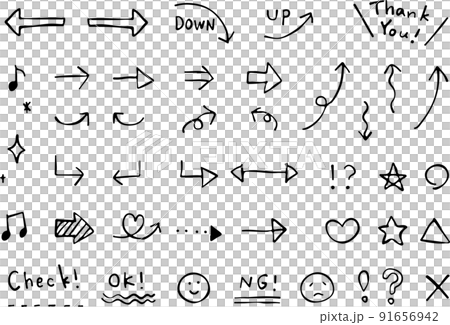 ゆるい手描きの矢印と記号のセット ゆるい手描きの矢印と記号のセット 91656942