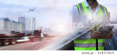 Businessman with world logistics background or transportation Industry or shipping business, Container Cargo shipment truck delivery airplane import export Concept Businessman with world logistics background or transportation Industry or shipping business, Container Cargo shipment truck delivery airplane import export Concept 91657810