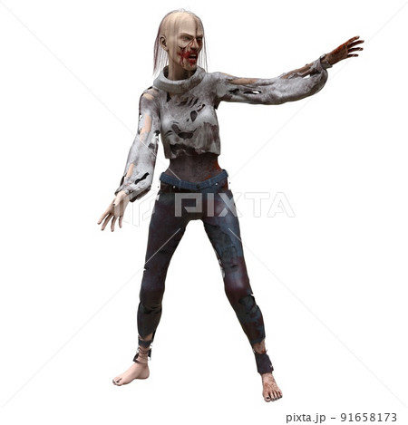 Zombie girl isolated white background 3d illustration 91658173