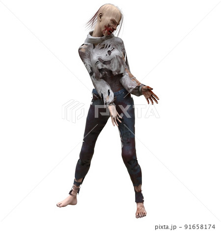 Zombie girl isolated white background 3d illustration 91658174