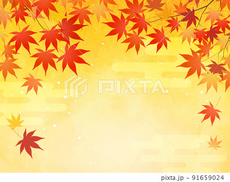 紅葉と金箔のフレーム背景 91659024