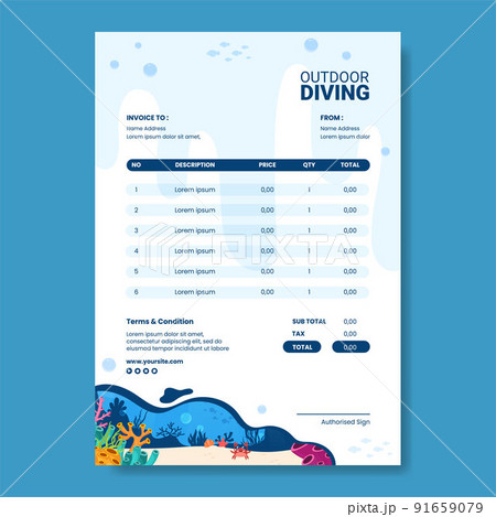 Diving Social Media Invoice Template Flat Cartoon Background Vector Illustration Diving Social Media Invoice Template Flat Cartoon Background Vector Illustration 91659079