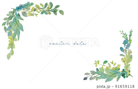 水彩画。水彩タッチの草木フレーム。緑の植物の装飾フレーム。リアルタッチの草木ベクターイラスト。 水彩画。水彩タッチの草木フレーム。緑の植物の装飾フレーム。リアルタッチの草木ベクターイラスト。 91659118